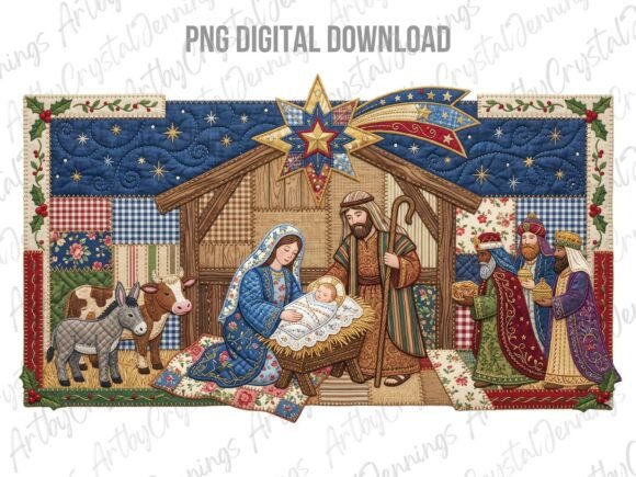 Download Christmas Nativity Quilted Patchwork PNG - Quilted Collection