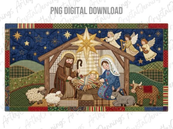 Download Christmas Nativity Quilted Patchwork PNG - Quilted Collection