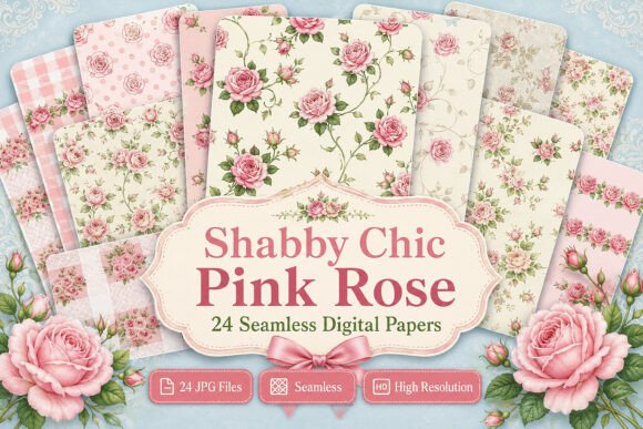Download Shabby Chic Pink Rose Digital Paper - Premium Resources