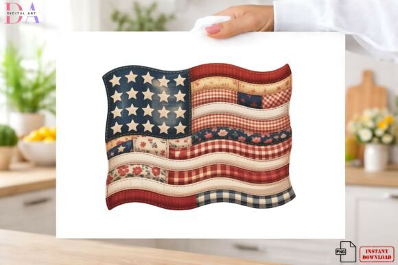 Download Vintage Patchwork Quilted USA Flag PNG - Quilted Collection