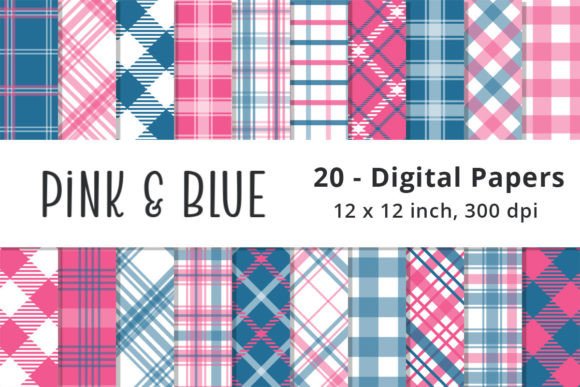 Download Pink and Blue Plaid Digital Pattern Pack - Digital pattern pack Collection