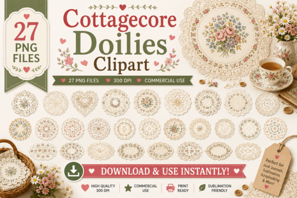 Download Watercolor Cottagecore Doilies Clipart - Premium Resources