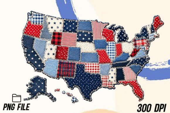 Download Faux Patchwork USA Map PNG, Quilted PNG - Quilted Collection